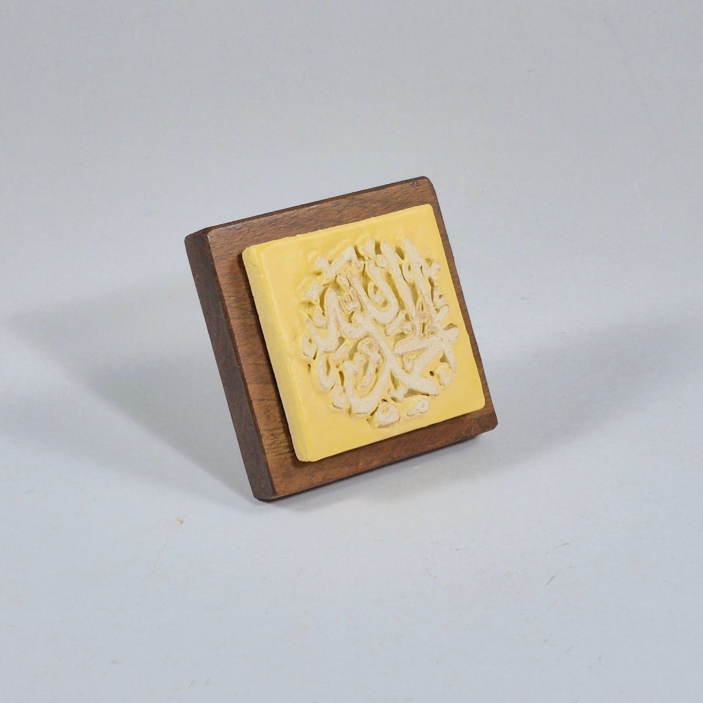 Keceramics Mixed Glossy Blue Matte Yellow Arabic Calligraphy Khat Zikir Wall Plaque/ Table Plaque /Paper Weight/ (7x7x2cm) Islamic Decoration Door Gift