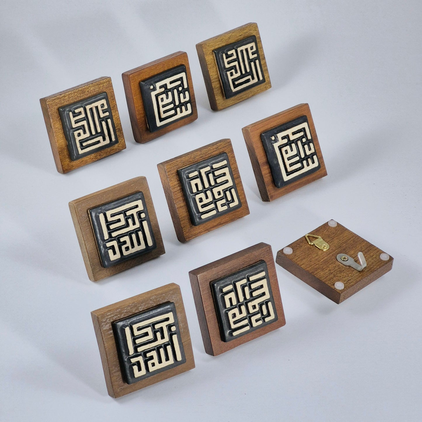 Keceramics Matte Black Arabic Calligraphy / Kufi Square Khat Zikir  Wall Plaque/ Table Plaque /Paper Weight/ (7x7x2cm) Islamic Decoration Door Gift