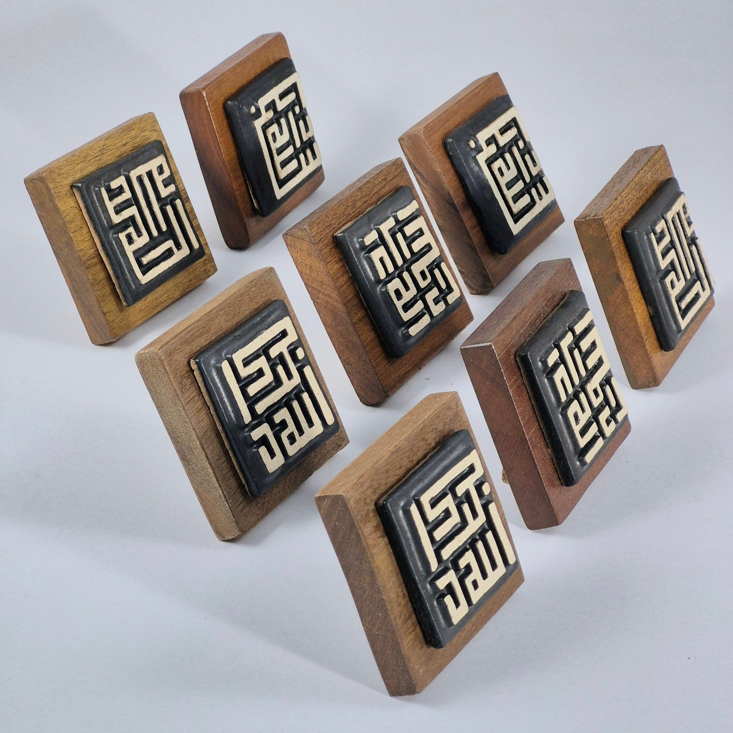 Keceramics Matte Black Arabic Calligraphy / Kufi Square Khat Zikir  Wall Plaque/ Table Plaque /Paper Weight/ (7x7x2cm) Islamic Decoration Door Gift