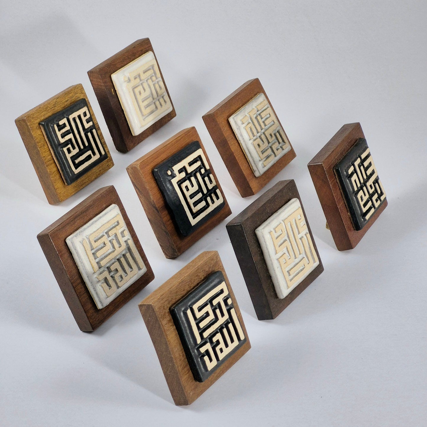 Keceramics Matte Black Matte White Arabic Calligraphy / Kufi Square Khat Zikir  Wall Plaque/ Table Plaque /Paper Weight/ (7x7x2cm) Islamic Decoration Door Gift