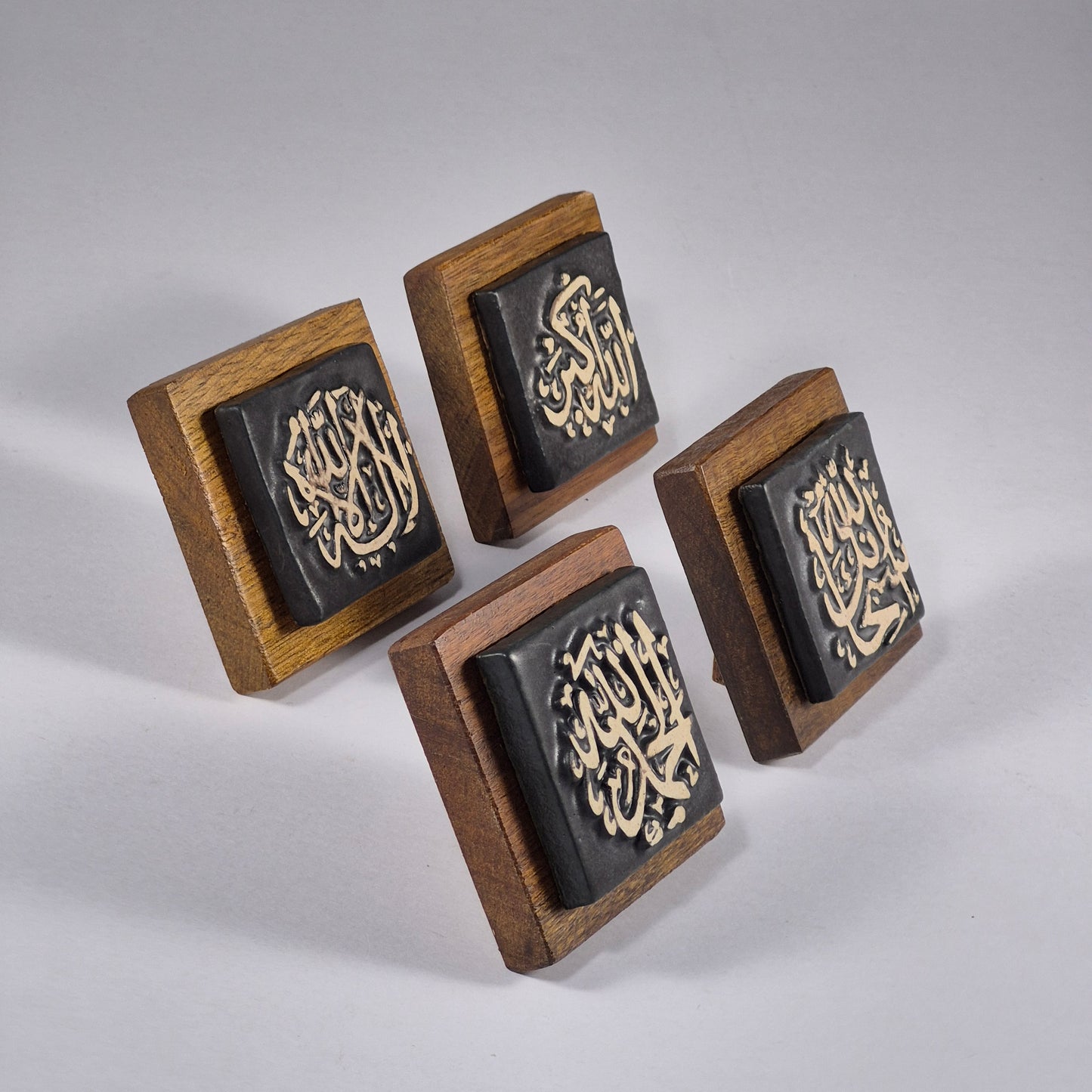 Keceramics  Matte Black Arabic Calligraphy Khat Zikir  Wall Plaque/ Table Plaque /Paper Weight/ (7x7x2cm) Islamic Decoration Door Gift