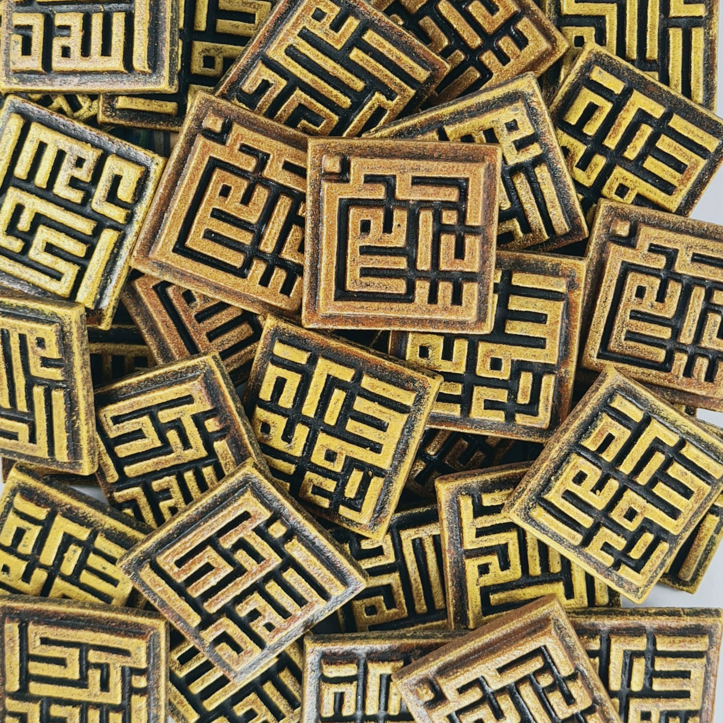 Keceramics Arabic Calligraphy /Khat Kufi Zikir Handmade Ceramic Fridge Magnet in Copper Gold color (5x5x1cm) Islamic Decor Souvenir Door Gift