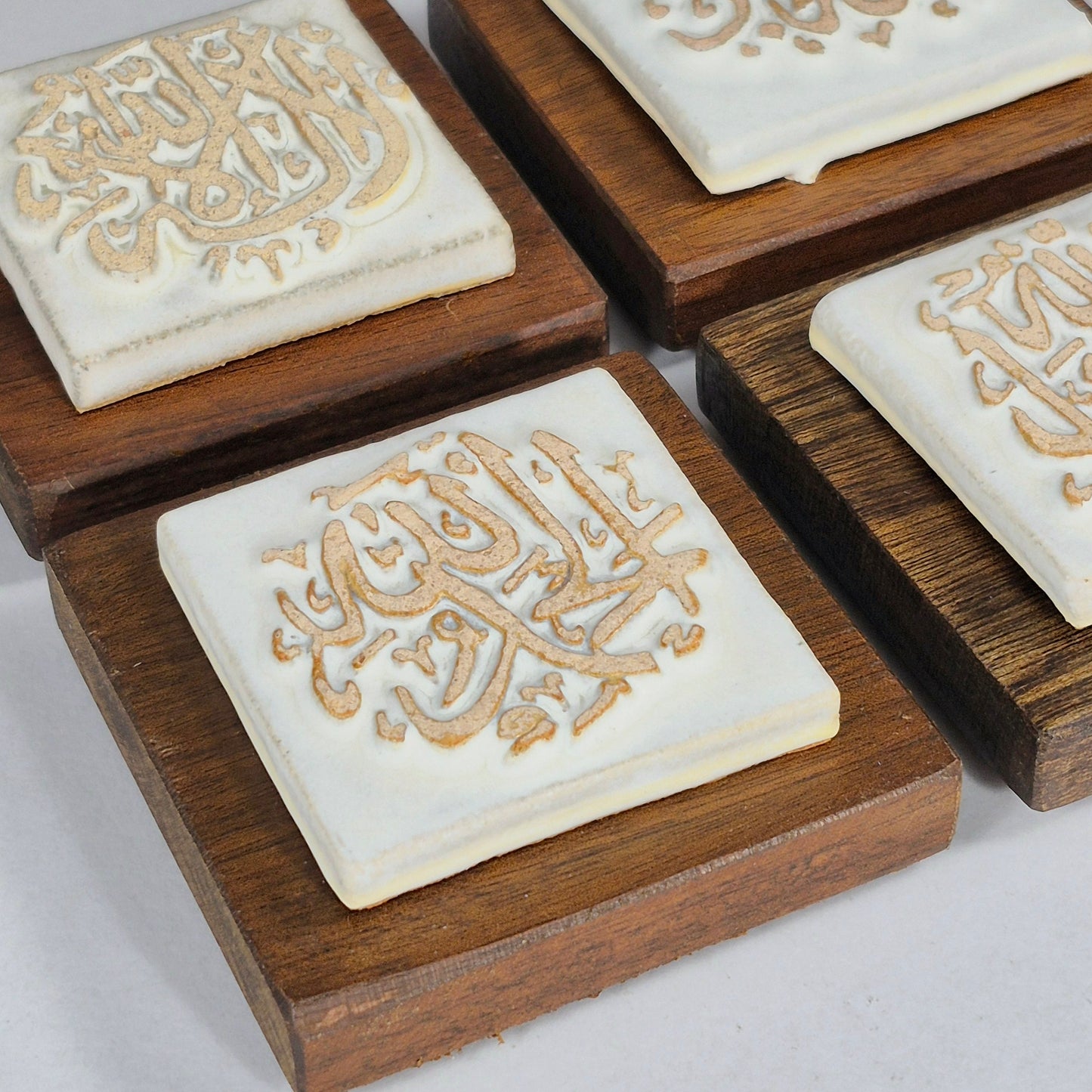 Keceramics  Matte White Arabic Calligraphy Khat Zikir  Wall Plaque/ Table Plaque /Paper Weight/ (7x7x2cm) Islamic Decoration Door Gift