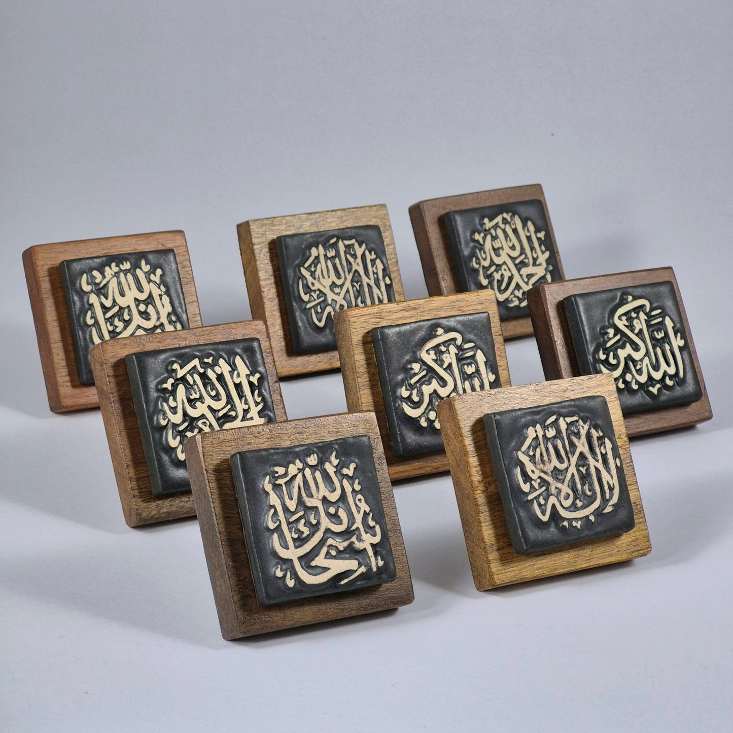 Keceramics  Matte Black Arabic Calligraphy Khat Zikir  Wall Plaque/ Table Plaque /Paper Weight/ (7x7x2cm) Islamic Decoration Door Gift