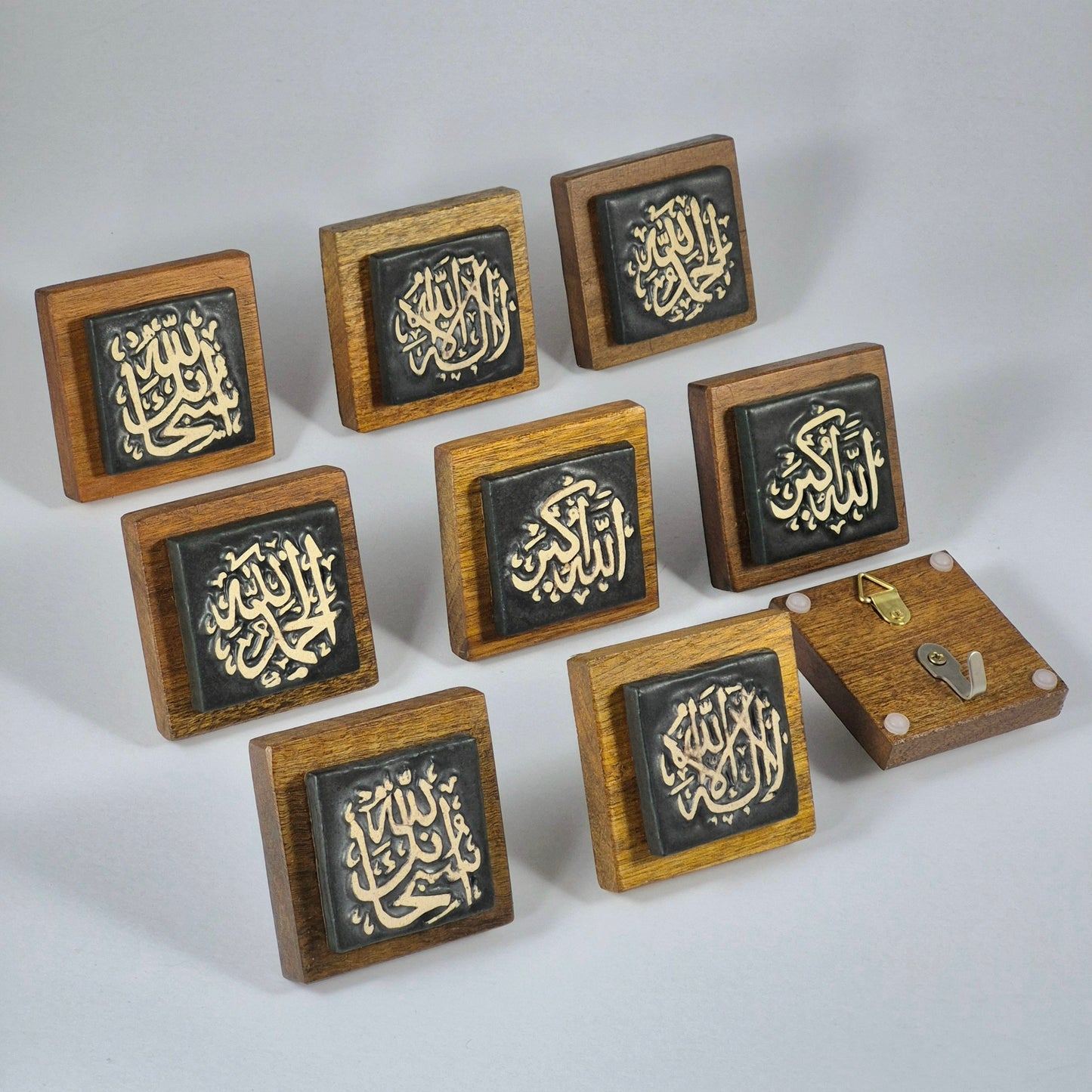 Keceramics  Matte Black Arabic Calligraphy Khat Zikir  Wall Plaque/ Table Plaque /Paper Weight/ (7x7x2cm) Islamic Decoration Door Gift