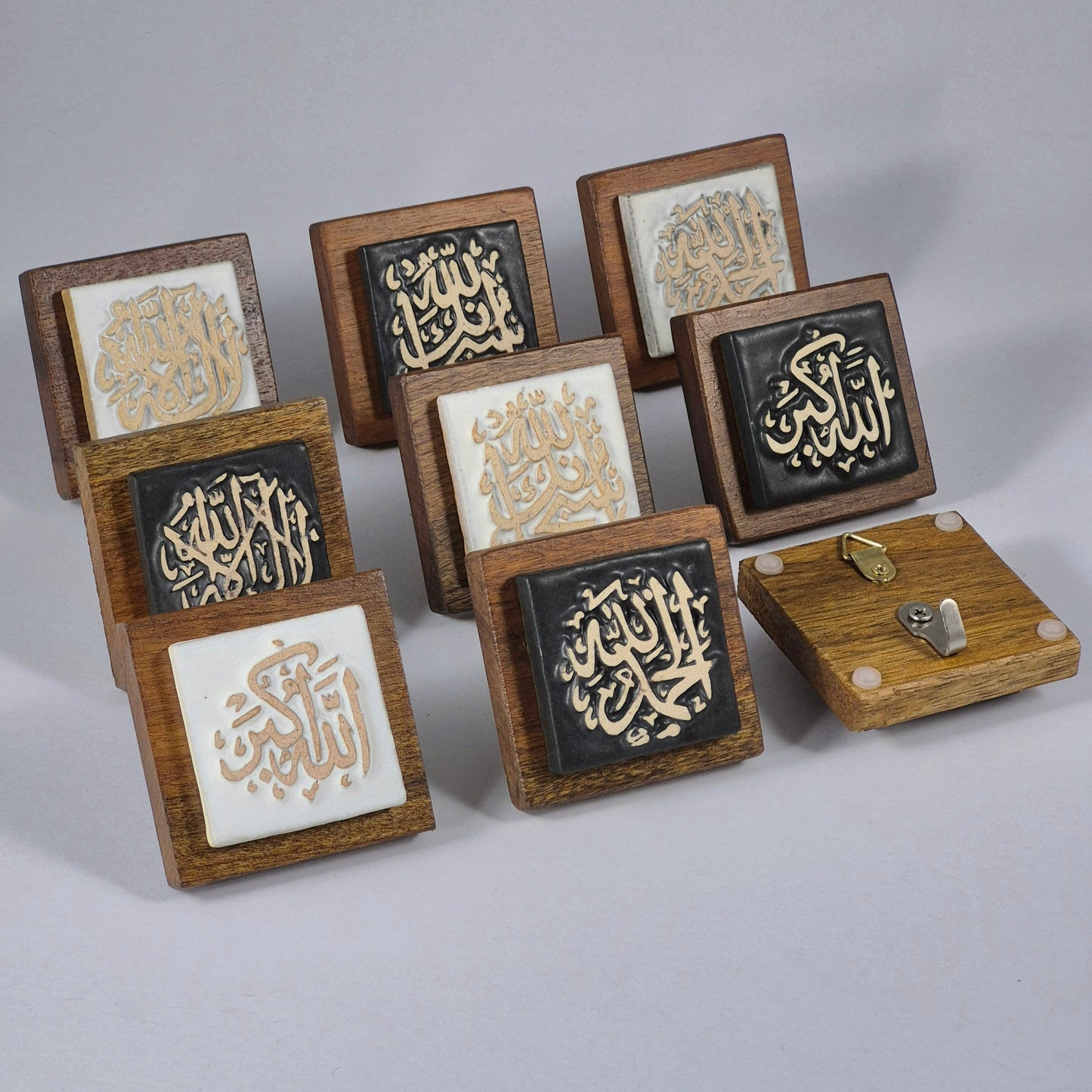 Keceramics  Mixed Matte Black Matte White Arabic Calligraphy Khat Zikir  Wall Plaque/ Table Plaque /Paper Weight/ (7x7x2cm) Islamic Decoration Door Gift