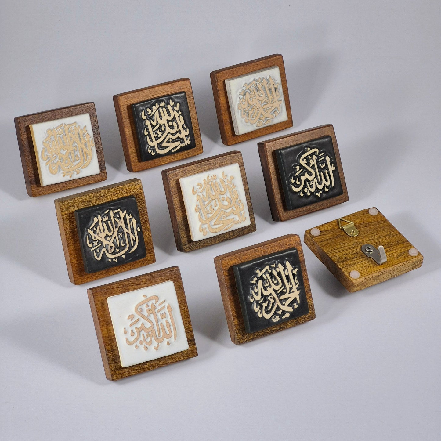 Keceramics  Mixed Matte Black Matte White Arabic Calligraphy Khat Zikir  Wall Plaque/ Table Plaque /Paper Weight/ (7x7x2cm) Islamic Decoration Door Gift