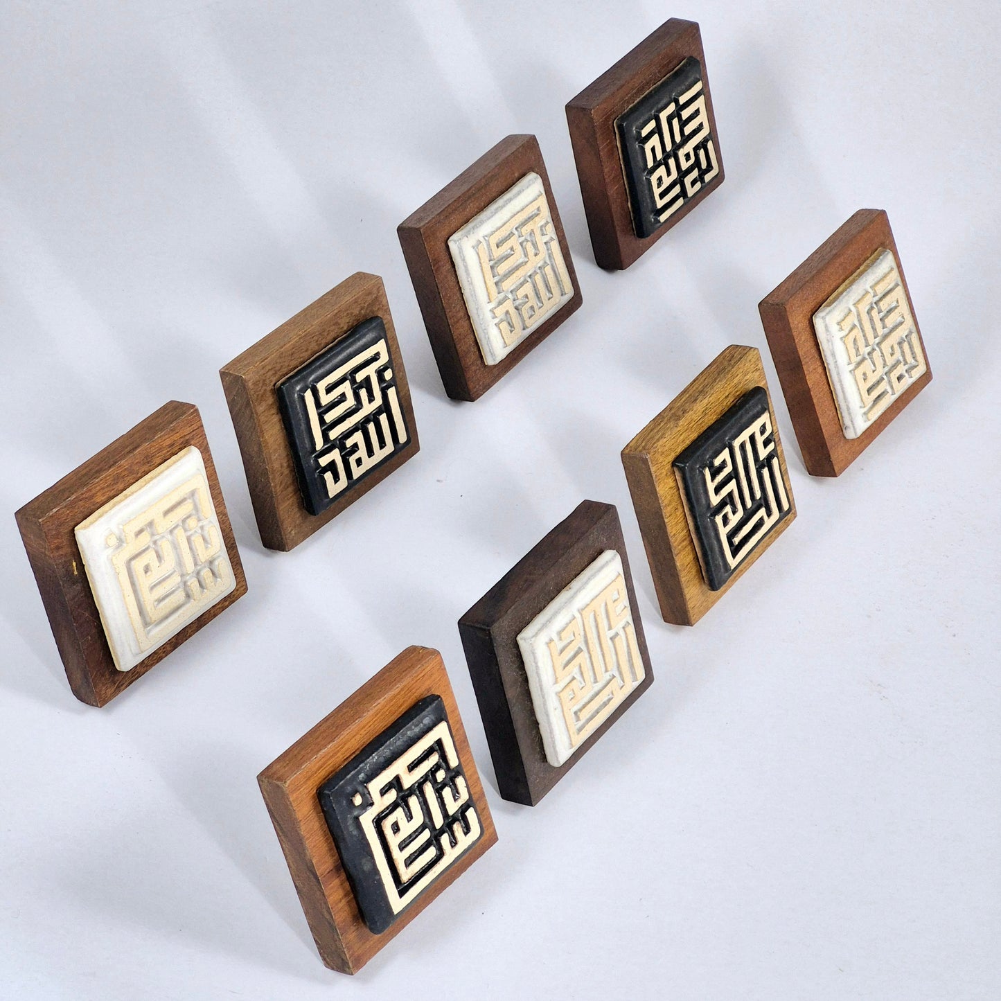 Keceramics Matte Black Matte White Arabic Calligraphy / Kufi Square Khat Zikir  Wall Plaque/ Table Plaque /Paper Weight/ (7x7x2cm) Islamic Decoration Door Gift