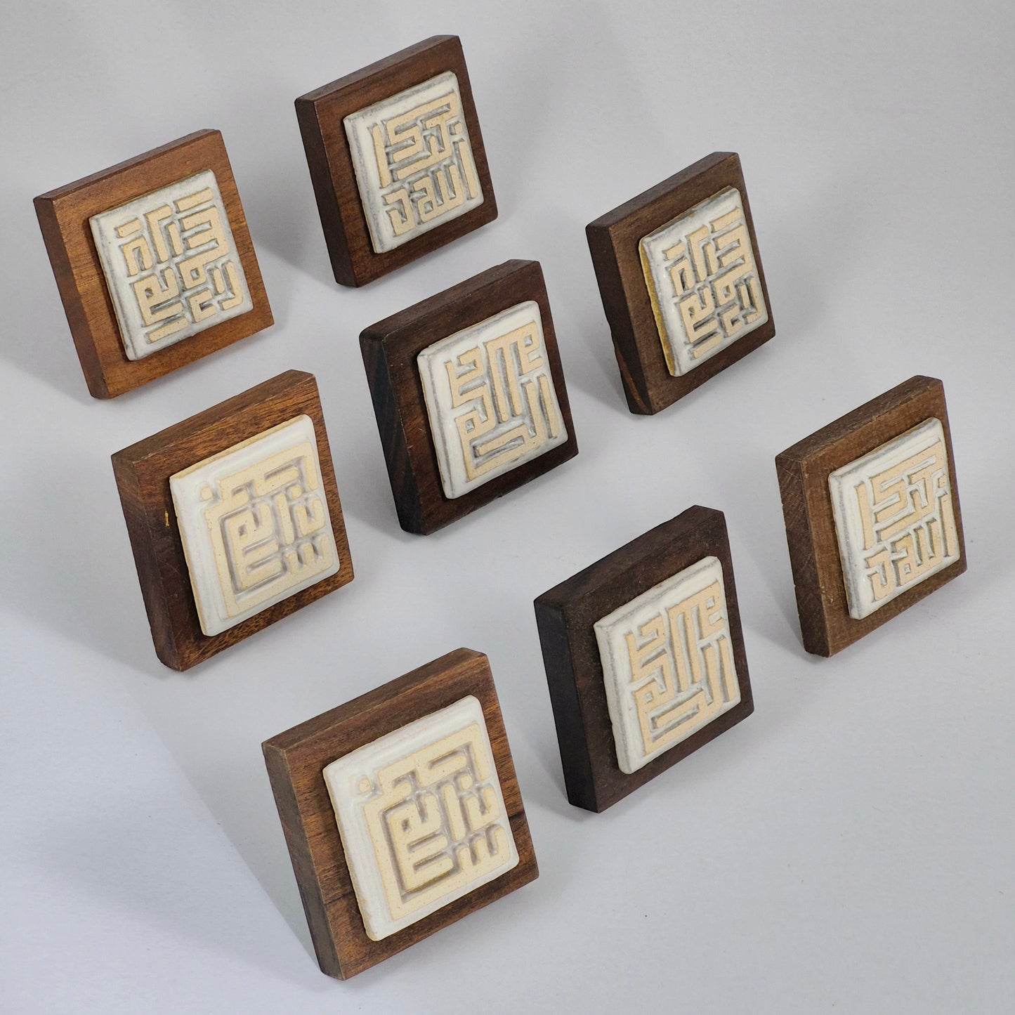 Keceramics Matte White Arabic Calligraphy / Kufi Square Khat Zikir  Wall Plaque/ Table Plaque /Paper Weight/ (7x7x2cm) Islamic Decoration Door Gift