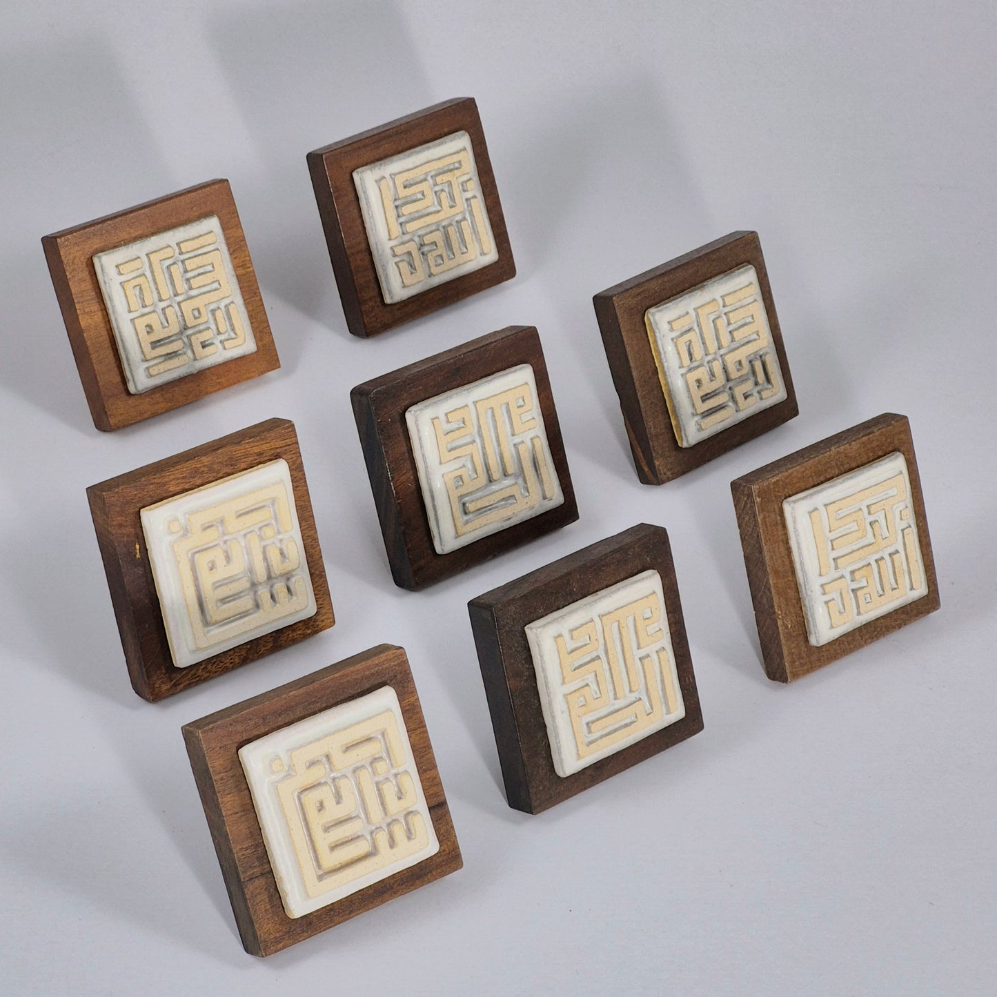 Keceramics Matte White Arabic Calligraphy / Kufi Square Khat Zikir  Wall Plaque/ Table Plaque /Paper Weight/ (7x7x2cm) Islamic Decoration Door Gift