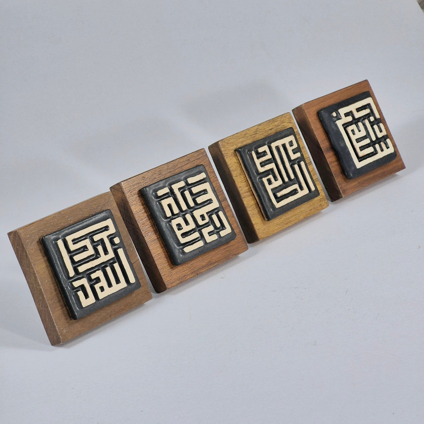 Keceramics Matte Black Arabic Calligraphy / Kufi Square Khat Zikir  Wall Plaque/ Table Plaque /Paper Weight/ (7x7x2cm) Islamic Decoration Door Gift