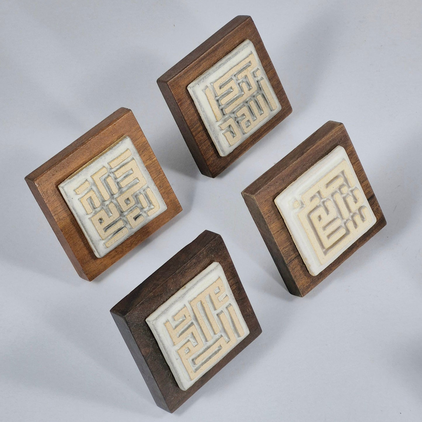 Keceramics Matte White Arabic Calligraphy / Kufi Square Khat Zikir  Wall Plaque/ Table Plaque /Paper Weight/ (7x7x2cm) Islamic Decoration Door Gift