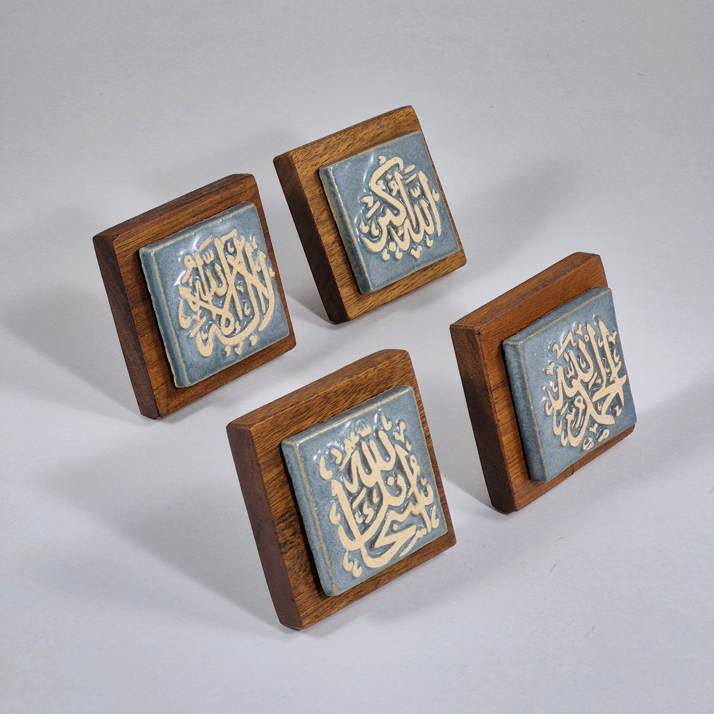 Keceramics  Glossy Blue Arabic Calligraphy Khat Zikir  Wall Plaque/ Table Plaque /Paper Weight/ (7x7x2cm) Islamic Decoration Door Gift