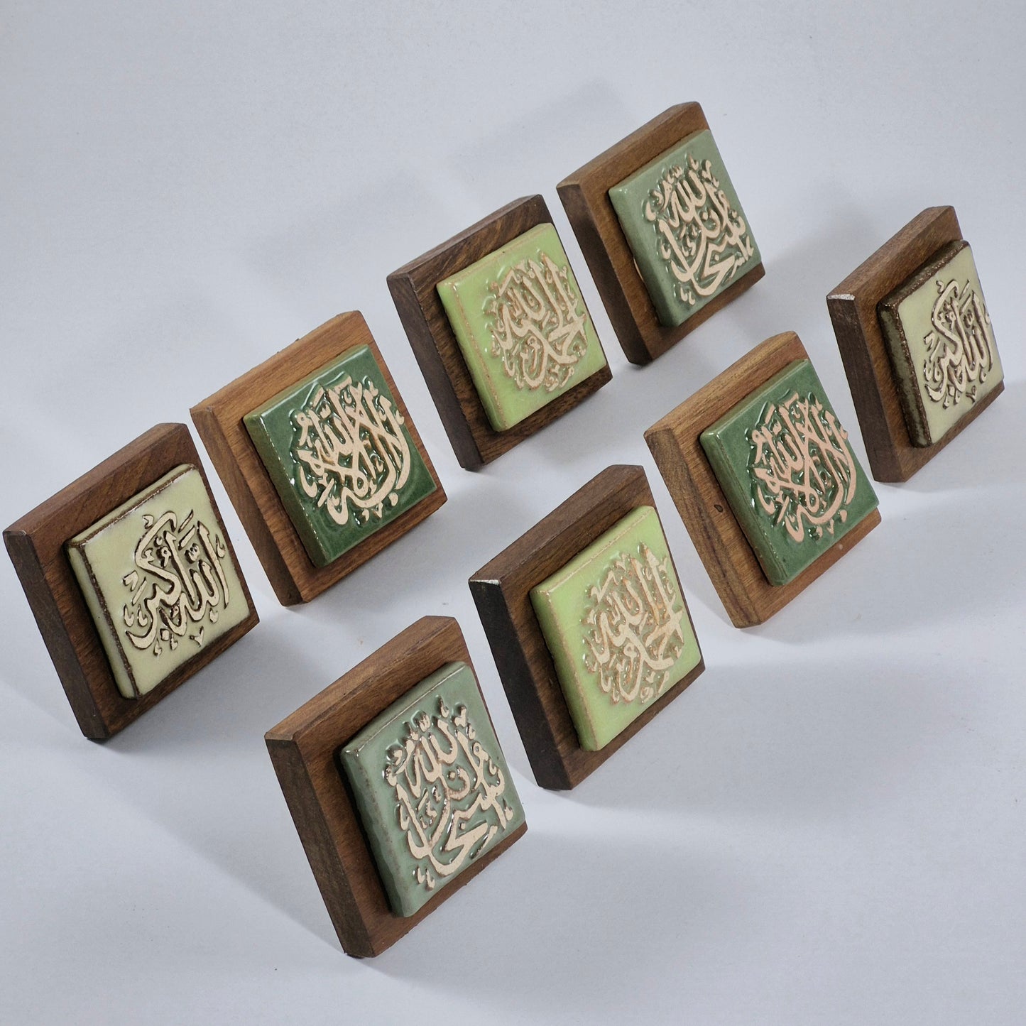 Keceramics  Green Tone Arabic Calligraphy Khat Zikir  Wall Plaque/ Table Plaque /Paper Weight/ (7x7x2cm) Islamic Decoration Door Gift