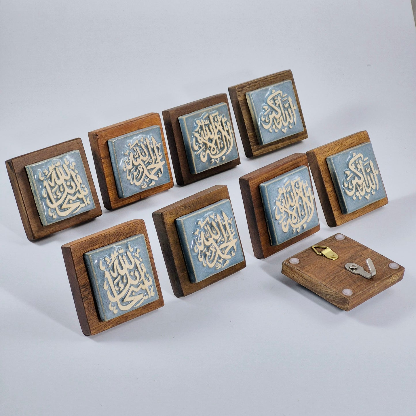 Keceramics  Glossy Blue Arabic Calligraphy Khat Zikir  Wall Plaque/ Table Plaque /Paper Weight/ (7x7x2cm) Islamic Decoration Door Gift