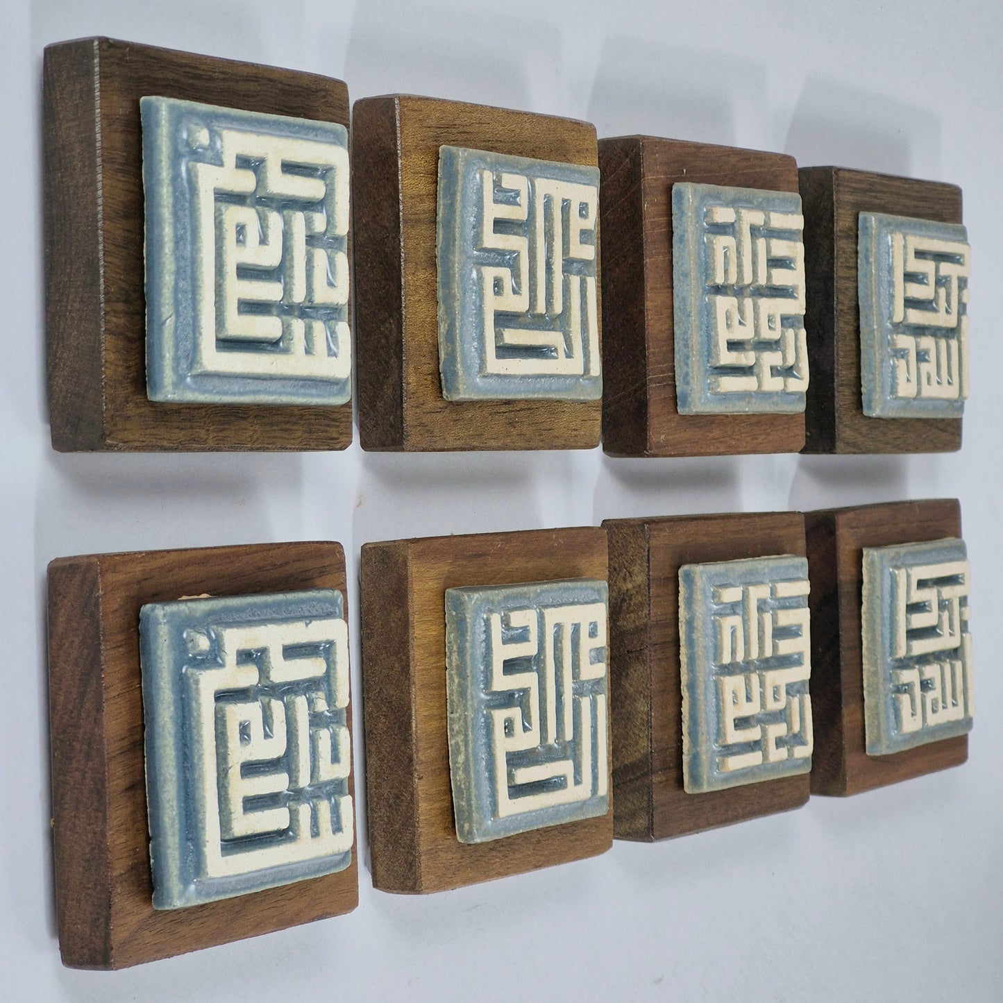 Keceramics Glossy Blue Arabic Calligraphy / Kufi Square Khat Zikir  Wall Plaque/ Table Plaque /Paper Weight/ (7x7x2cm) Islamic Decoration Door Gift