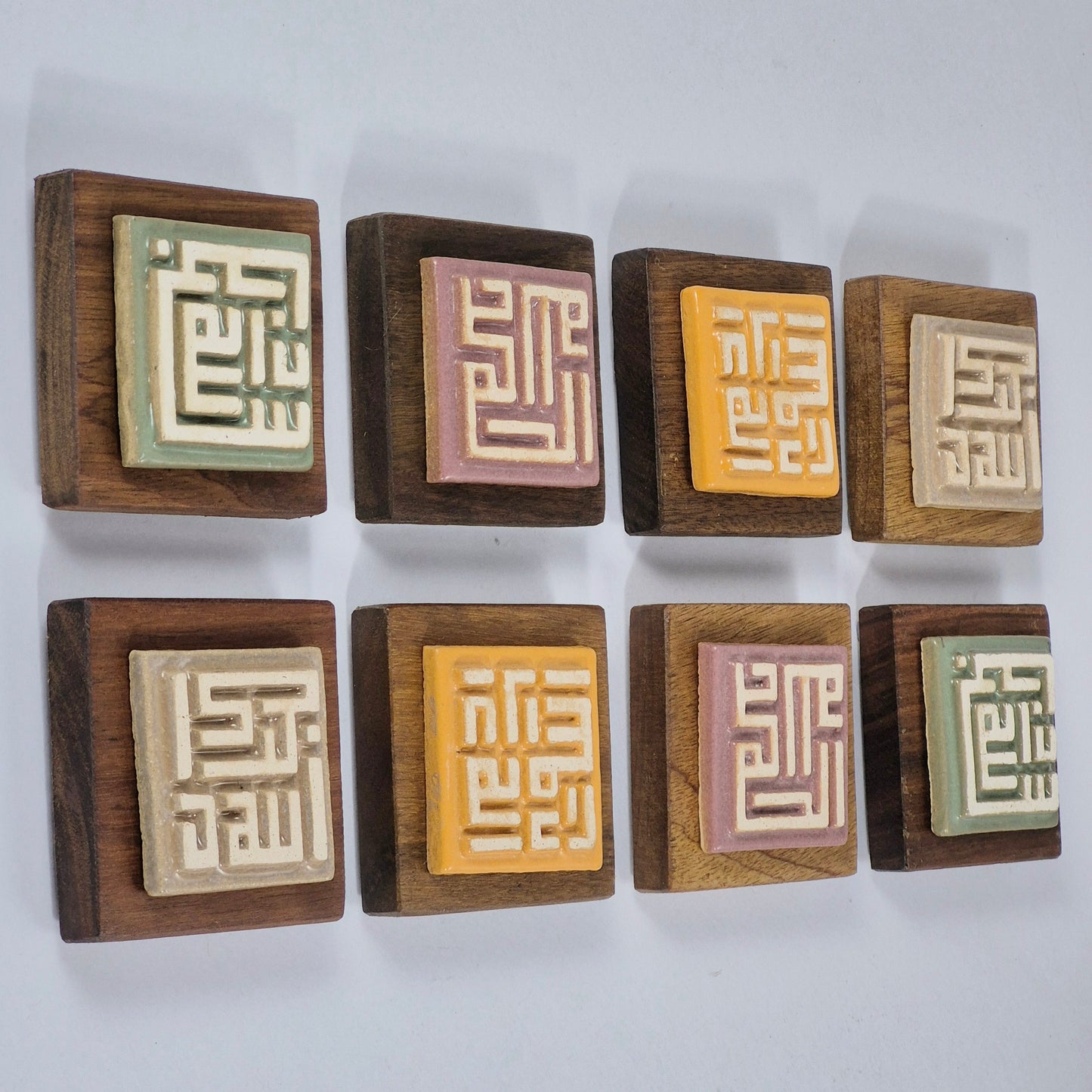 Keceramics Dark Glaze Arabic Calligraphy / Kufi Square Khat Zikir  Wall Plaque/ Table Plaque /Paper Weight/ (7x7x2cm) Islamic Decoration Door Gift