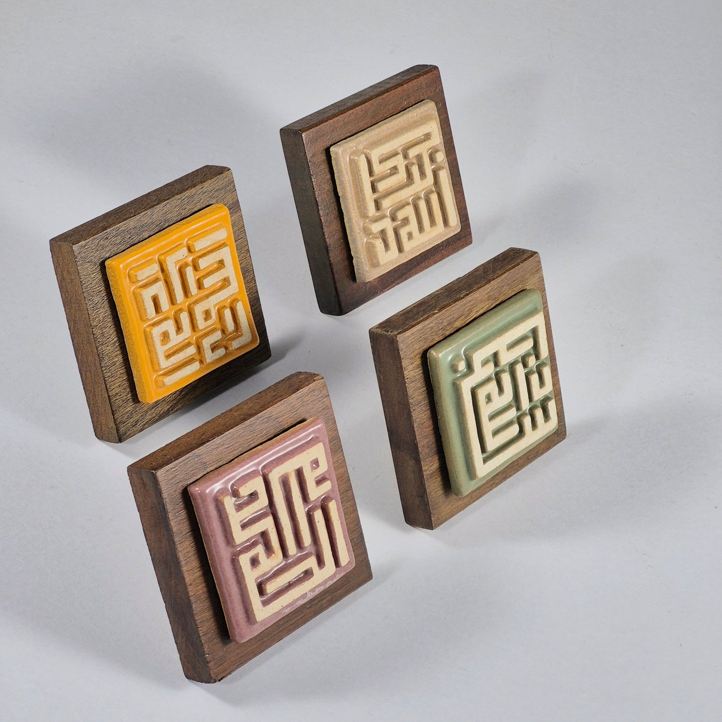 Keceramics Dark Glaze Arabic Calligraphy / Kufi Square Khat Zikir  Wall Plaque/ Table Plaque /Paper Weight/ (7x7x2cm) Islamic Decoration Door Gift