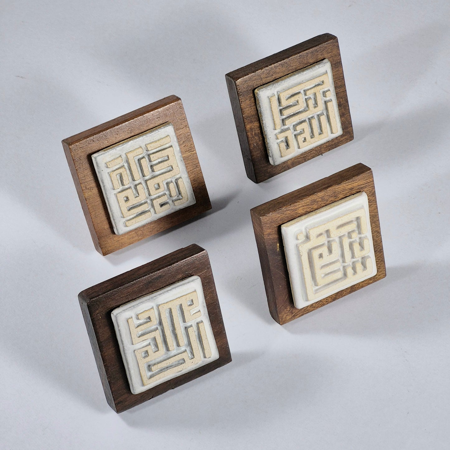 Keceramics Matte White Arabic Calligraphy / Kufi Square Khat Zikir  Wall Plaque/ Table Plaque /Paper Weight/ (7x7x2cm) Islamic Decoration Door Gift