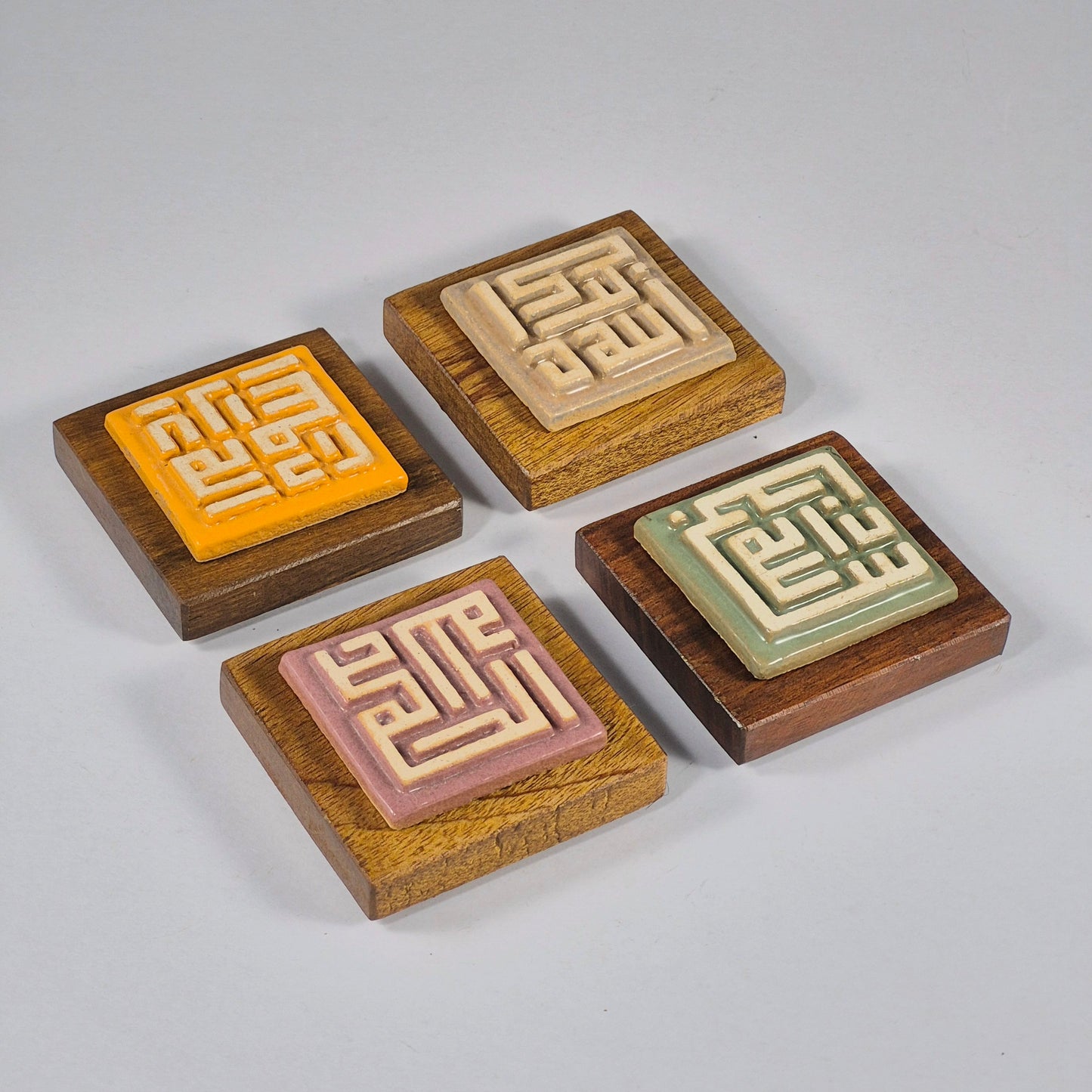 Keceramics Dark Glaze Arabic Calligraphy / Kufi Square Khat Zikir  Wall Plaque/ Table Plaque /Paper Weight/ (7x7x2cm) Islamic Decoration Door Gift