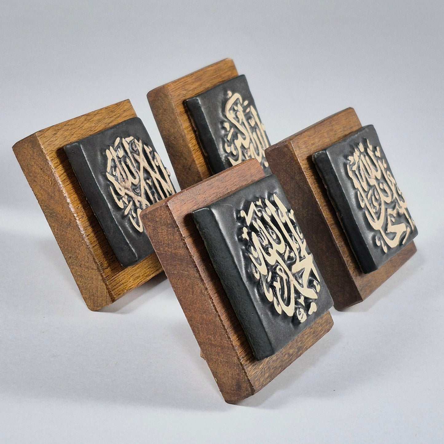 Keceramics  Matte Black Arabic Calligraphy Khat Zikir  Wall Plaque/ Table Plaque /Paper Weight/ (7x7x2cm) Islamic Decoration Door Gift