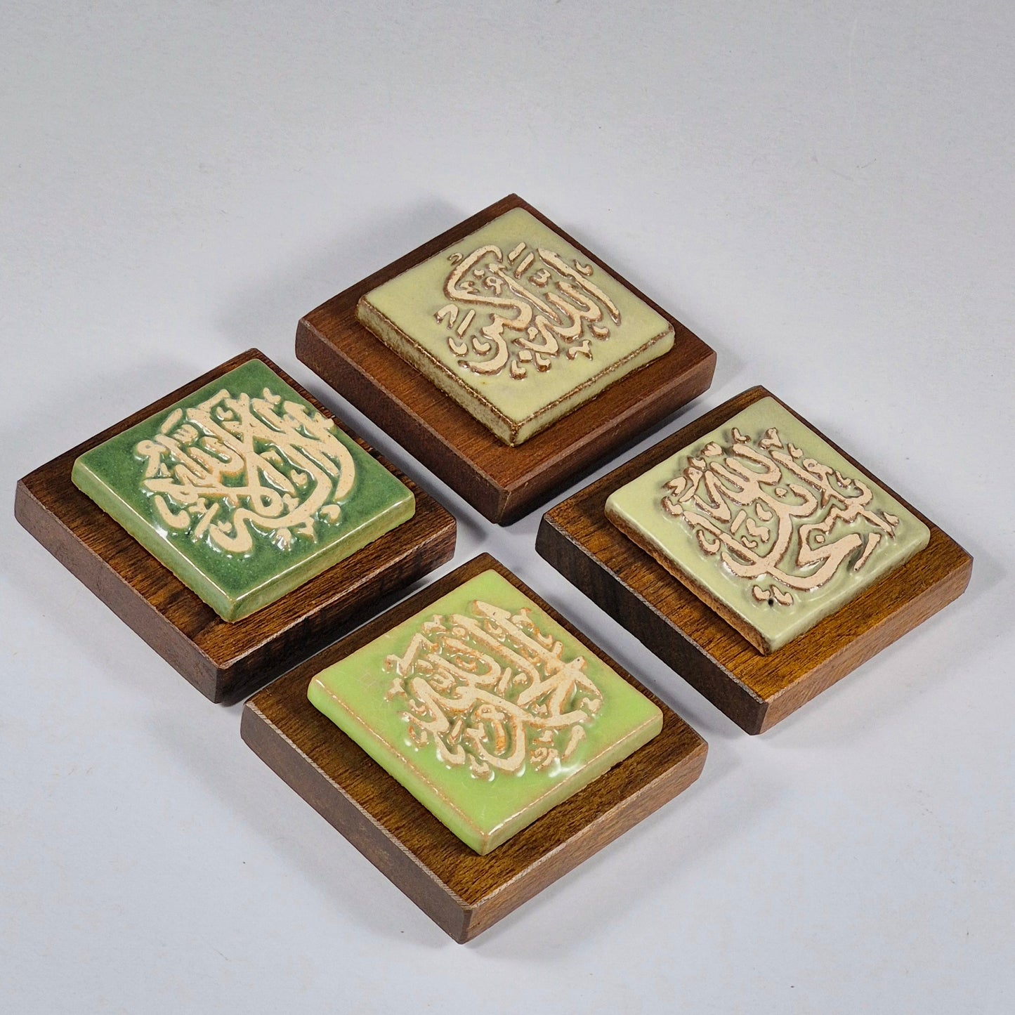 Keceramics  Green Tone Arabic Calligraphy Khat Zikir  Wall Plaque/ Table Plaque /Paper Weight/ (7x7x2cm) Islamic Decoration Door Gift