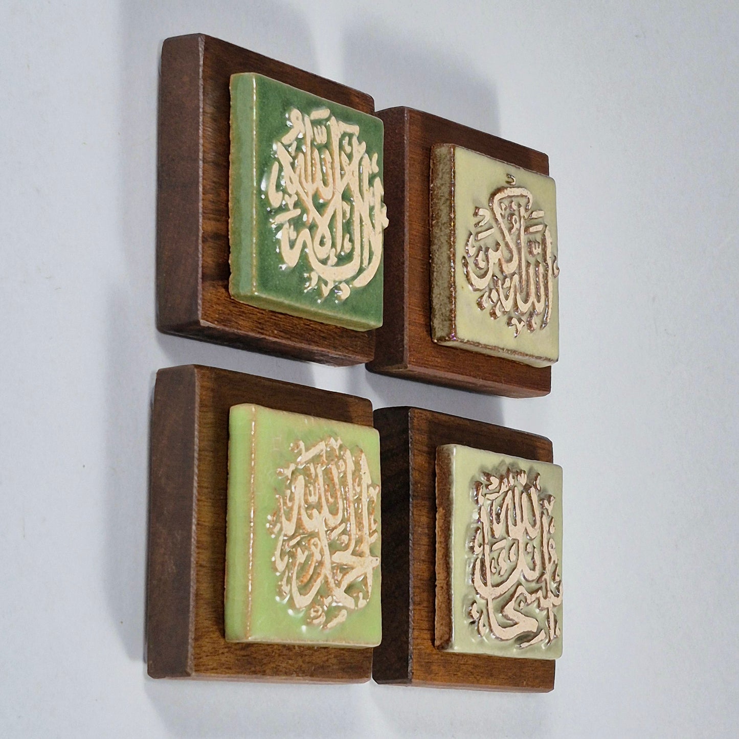 Keceramics  Green Tone Arabic Calligraphy Khat Zikir  Wall Plaque/ Table Plaque /Paper Weight/ (7x7x2cm) Islamic Decoration Door Gift