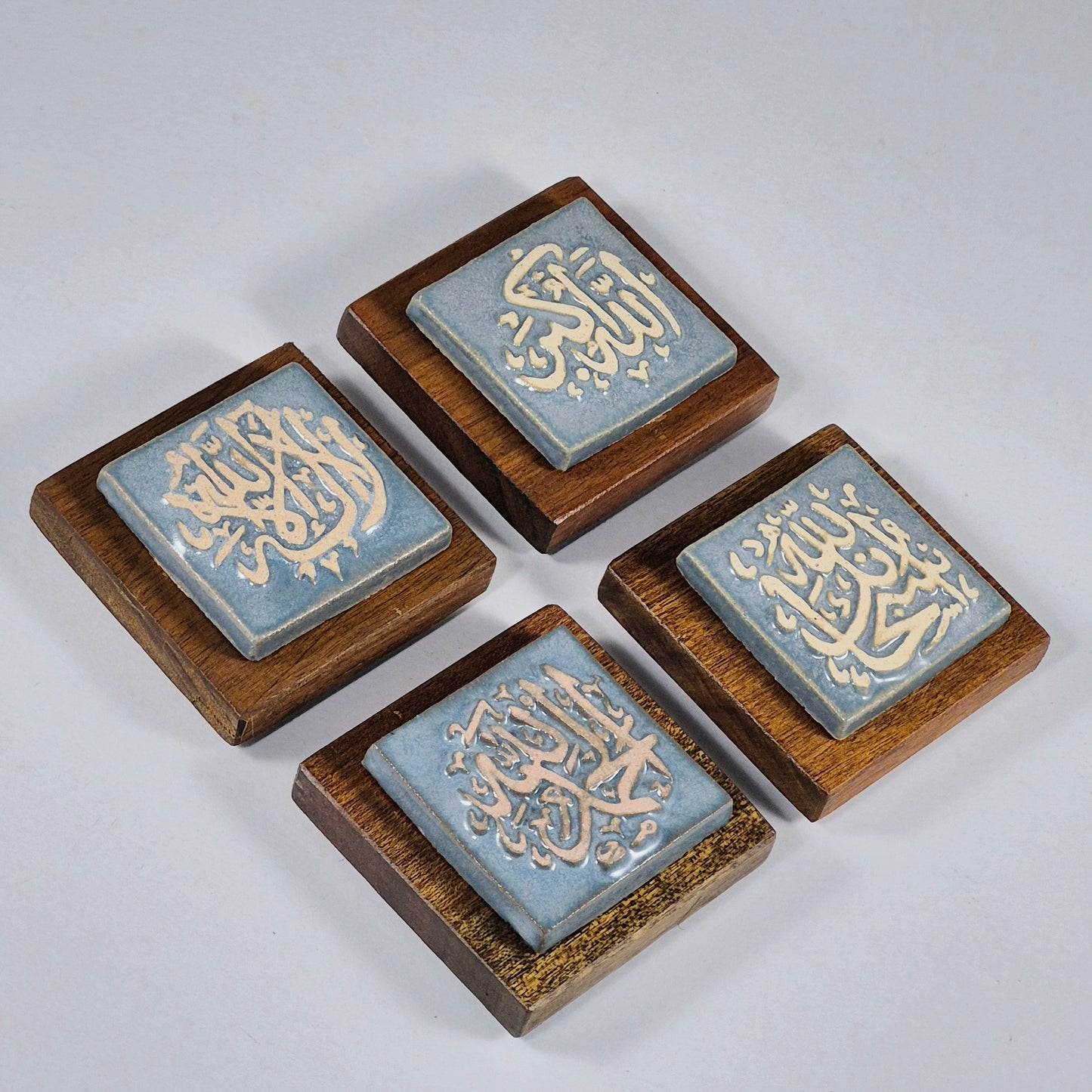 Keceramics  Glossy Blue Arabic Calligraphy Khat Zikir  Wall Plaque/ Table Plaque /Paper Weight/ (7x7x2cm) Islamic Decoration Door Gift